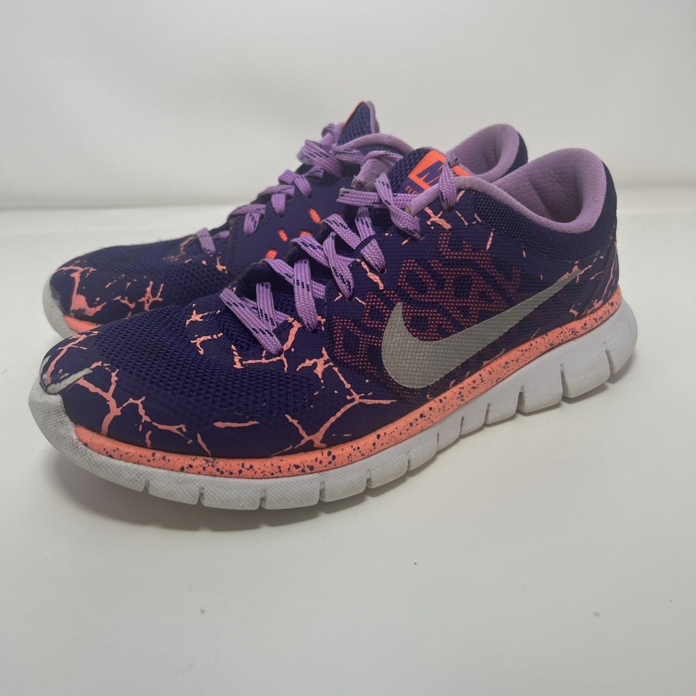 Nike Girl's Flex Run 'Lava Glow'‎ Running Shoe (GS) Size 5Y Purple/Orange
